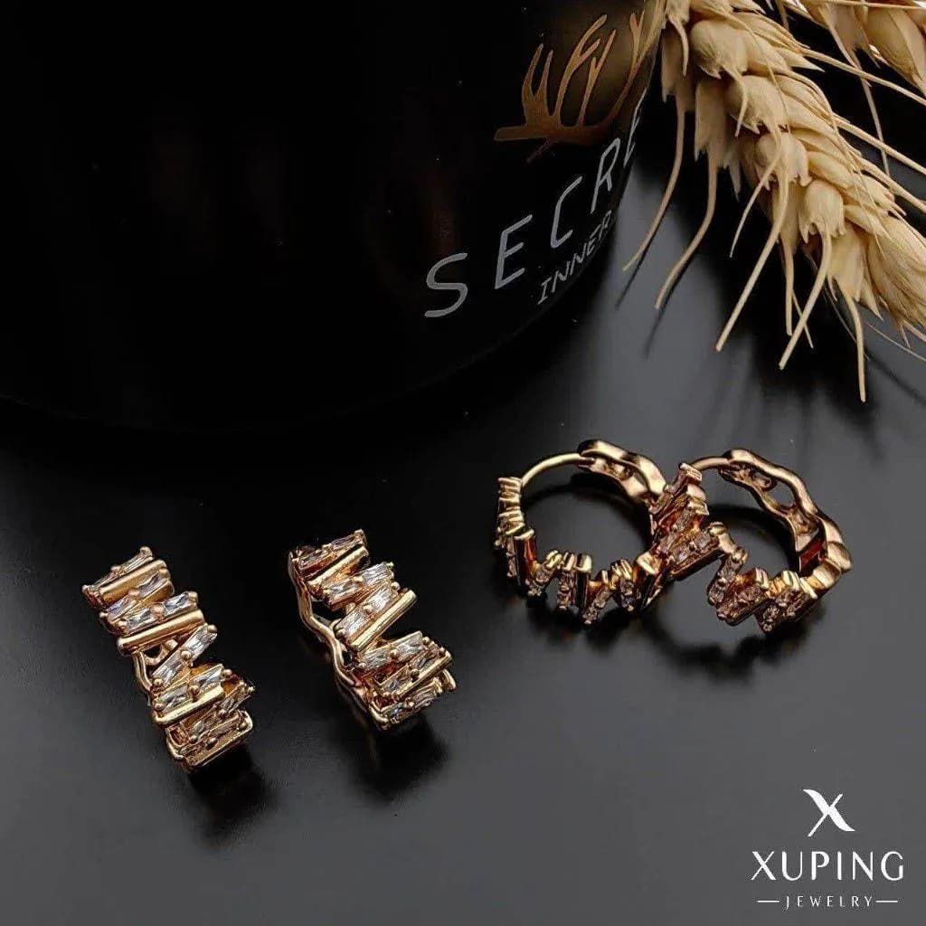 گوشواره حلقه ای مینیمال نگین زیگزاگی ژوپینگ کد 3236