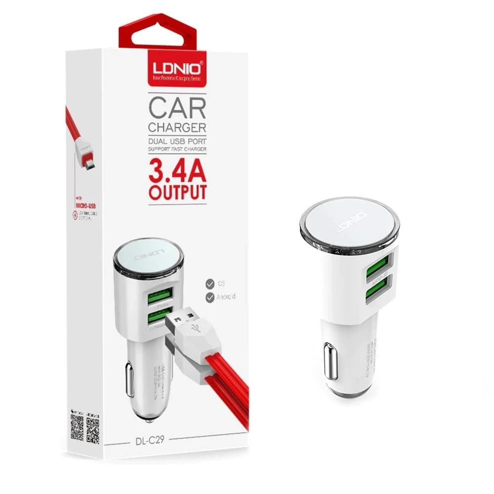 شارژر فندکی الدینیو مدل DL-C29 سفید به همراه کابل microUSB — تصویر ۵