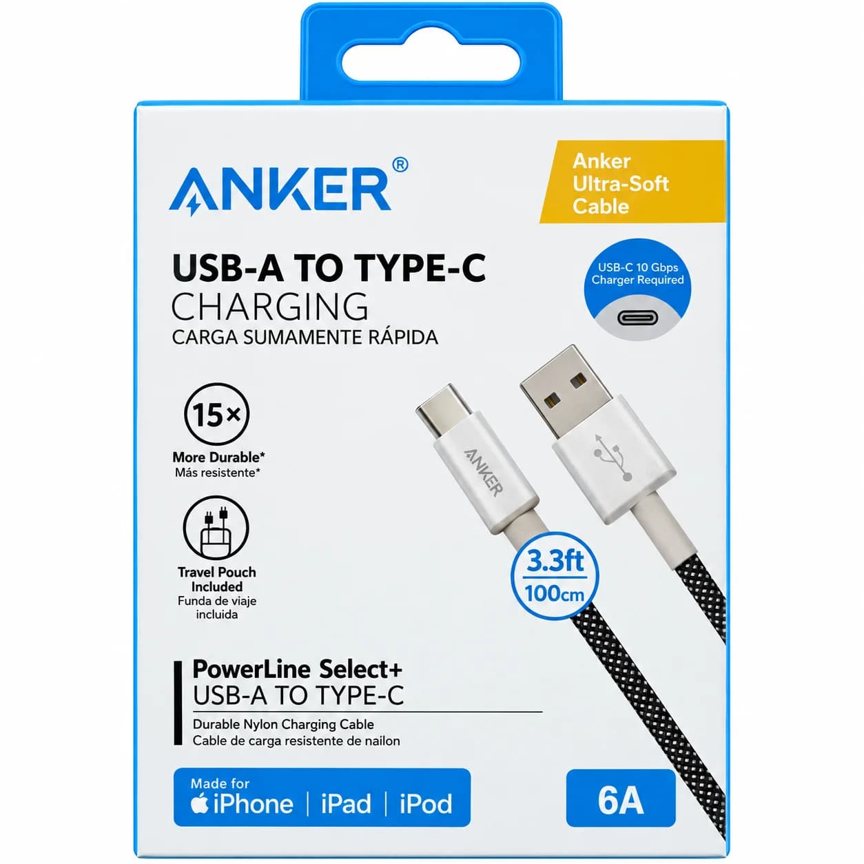 کابل فست شارژ کنفی usb to c انکر — تصویر ۲