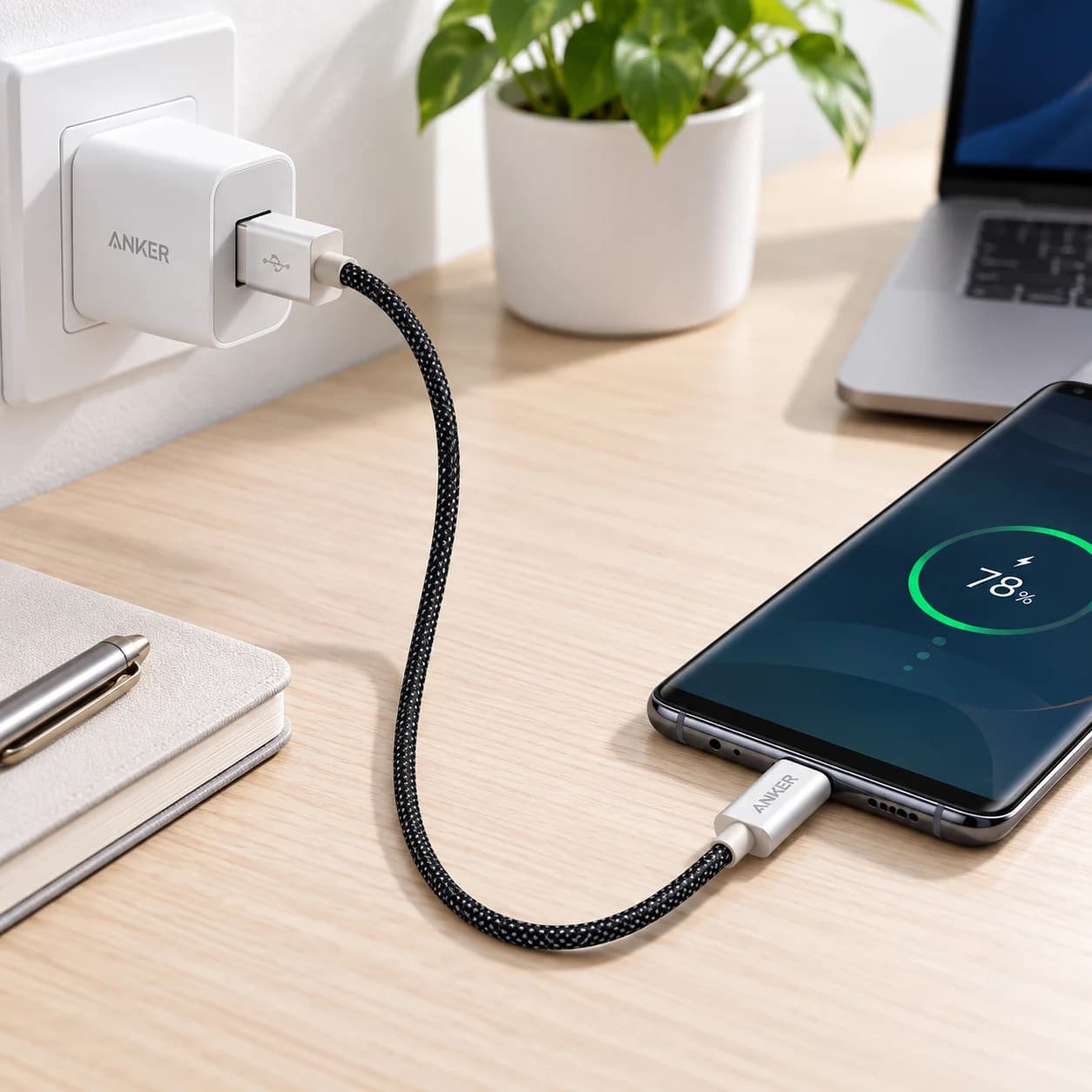کابل فست شارژ کنفی usb to c انکر — تصویر ۳