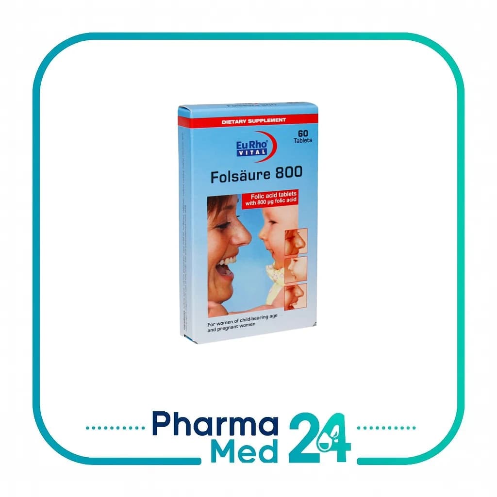 کپسول فولیک اسید 800 میلی گرم 60 عددی (یوروویتال) — تصویر ۲