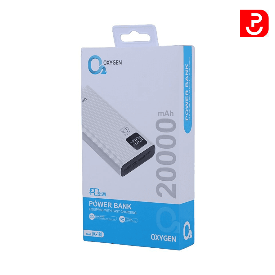 پاوربانک 20 هزار فست شارژ اکسیژن 22.5W مدل OX-180 (پرداخت قسطی) — تصویر ۲