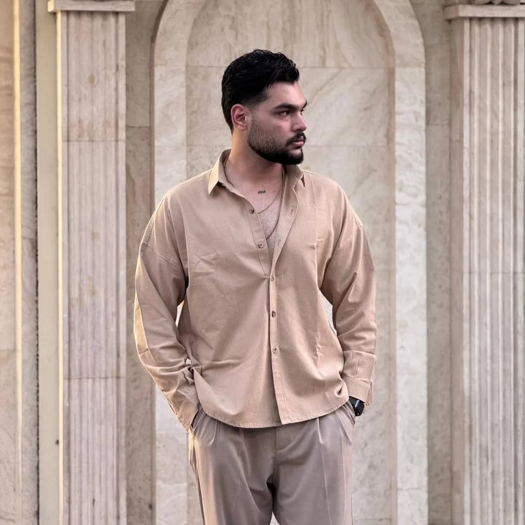 پیراهن مردانه آستین بلند لینن ساده SH-09
