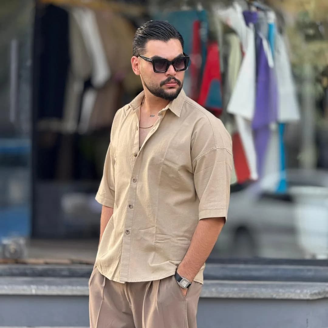 پیراهن لینن مردانه آستین کوتاه SH-08 — تصویر ۳