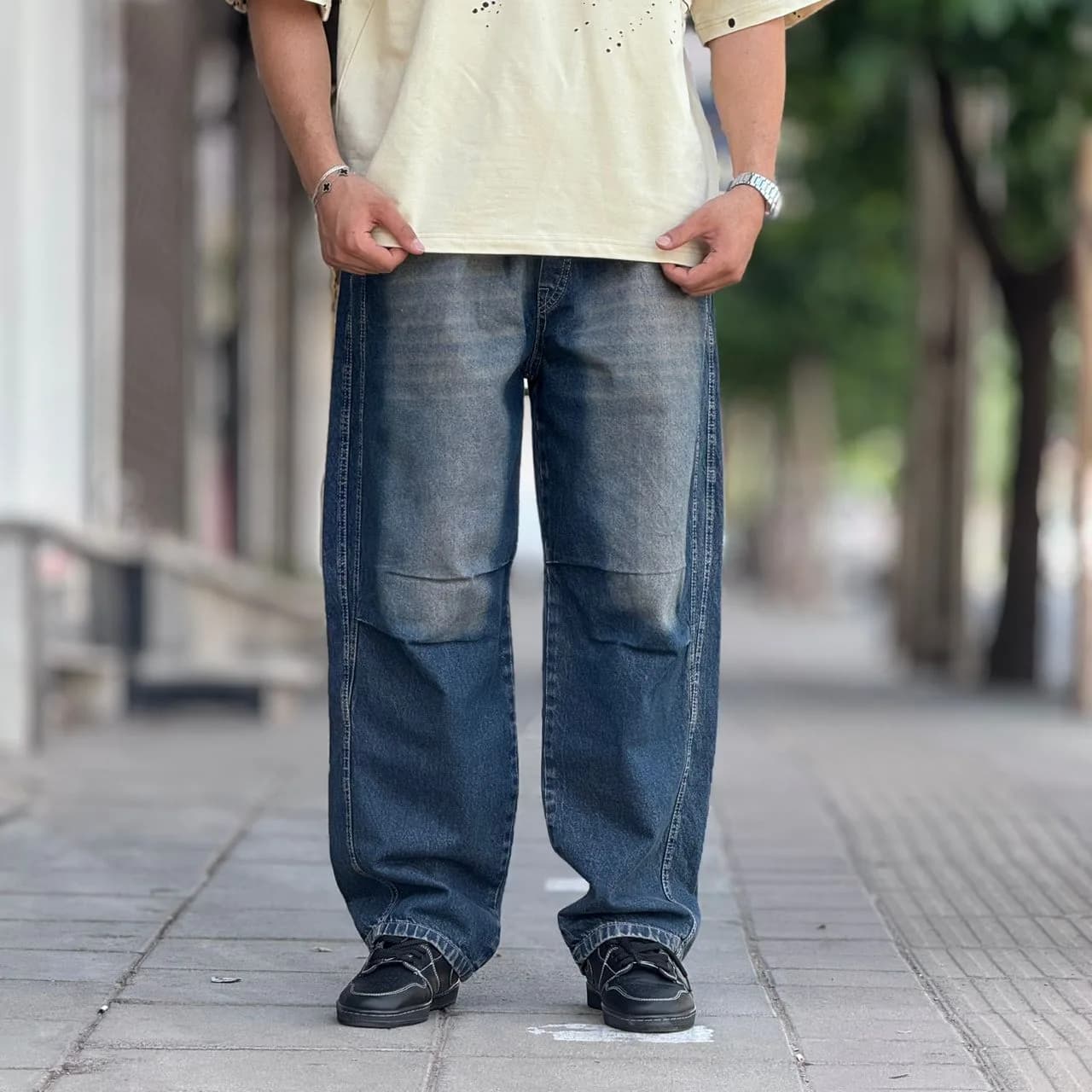 شلوار بگ پیله دار جین کمر کش PT-08 — تصویر ۵