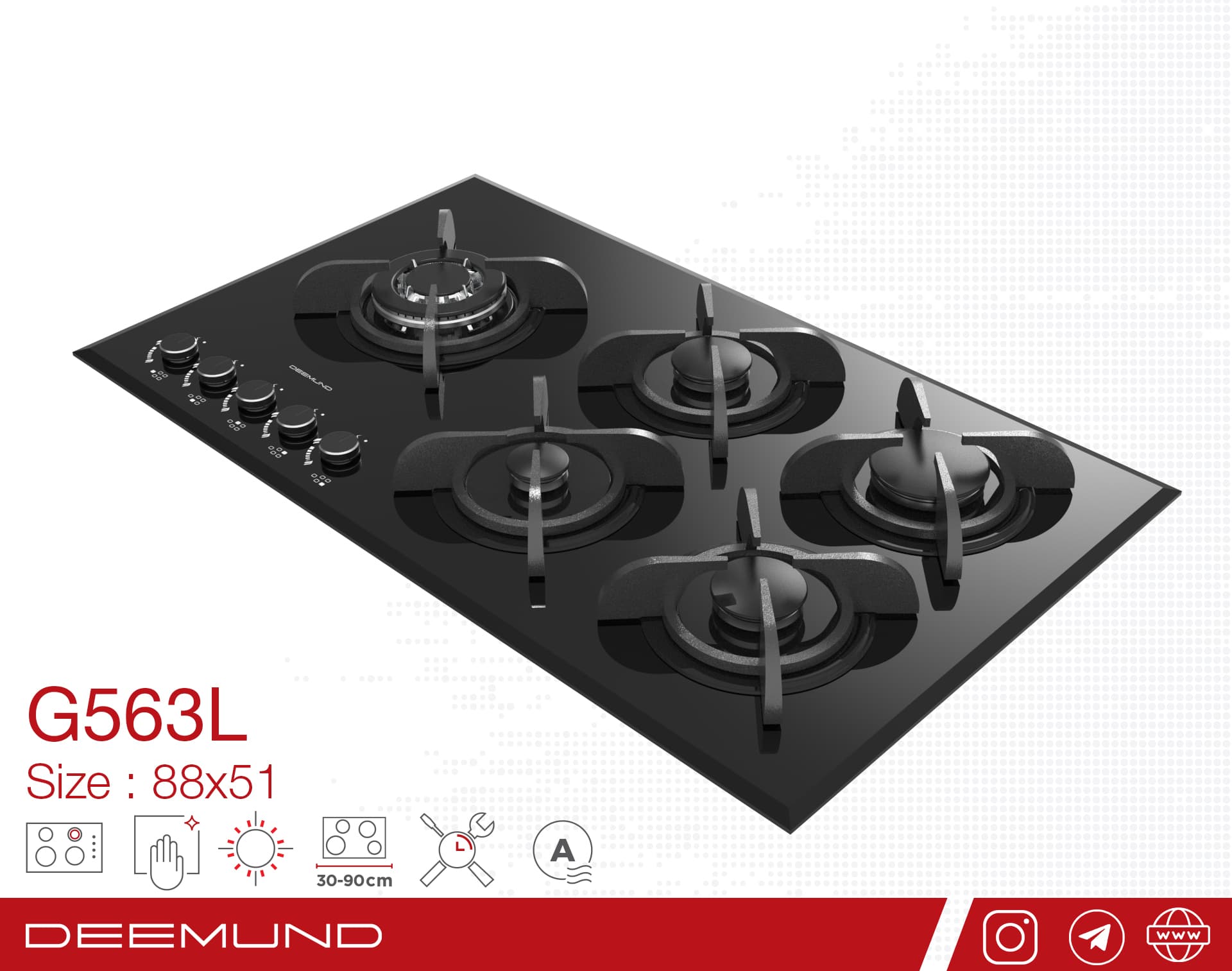 اجاق گاز شیشه‌ای پنج شعله G563L — تصویر ۲