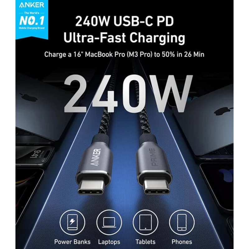 کابل 1.8 متری دو سر USB-C انکر مدل Prime A88E2 — تصویر ۶