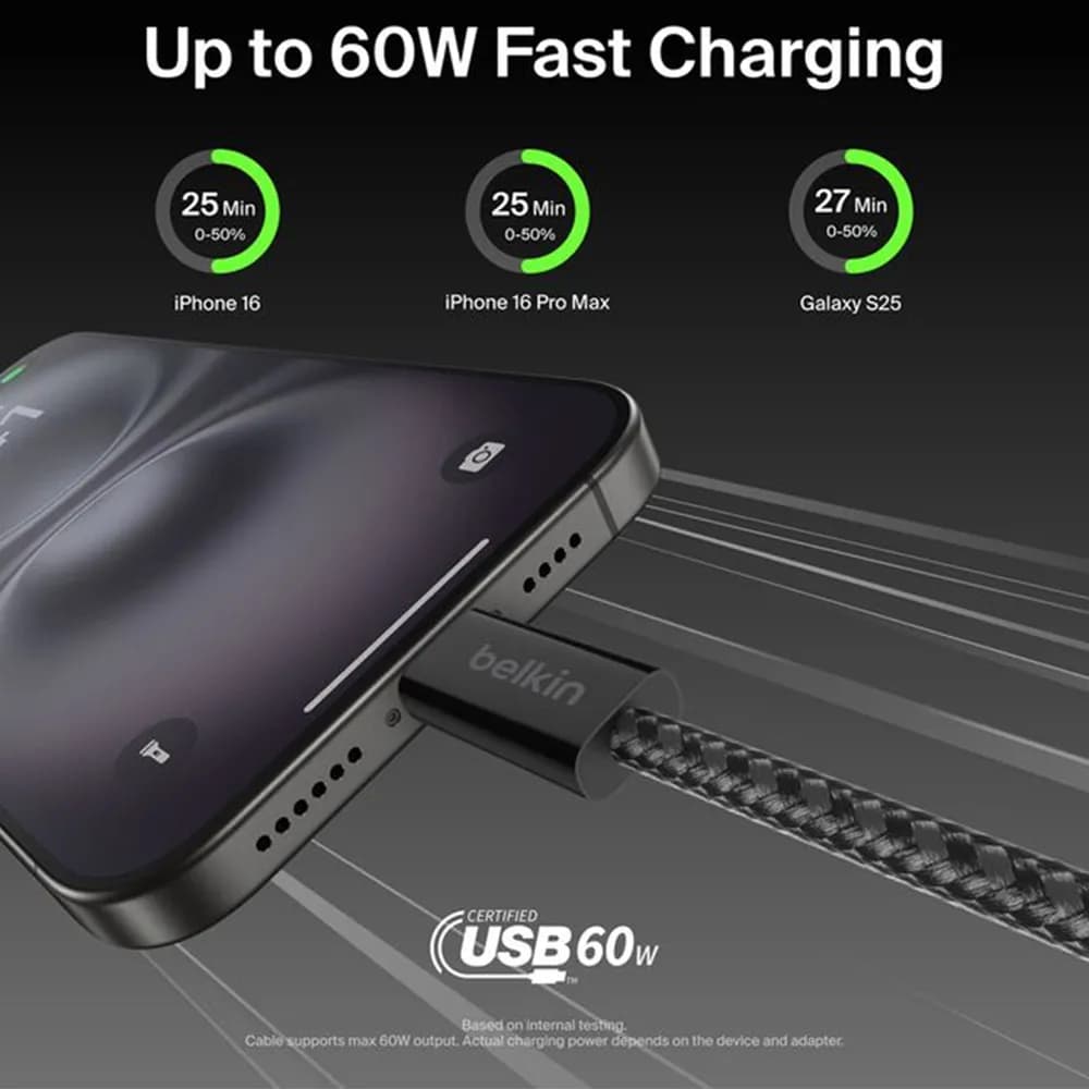 کابل 60 وات دو سر USB-C بلکین پک دو عددی مدل Boost charge — تصویر ۲