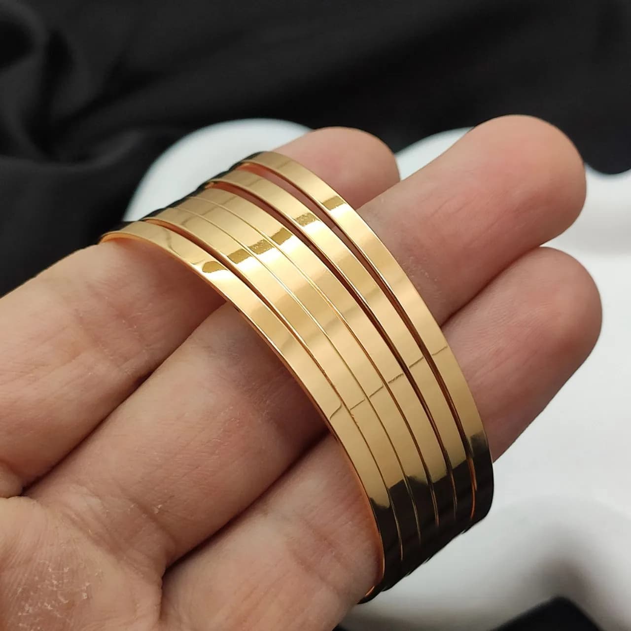 النگو آیینه ای زنانه طلایی 3 میل پک 6 تایی کد 10364 — تصویر ۲