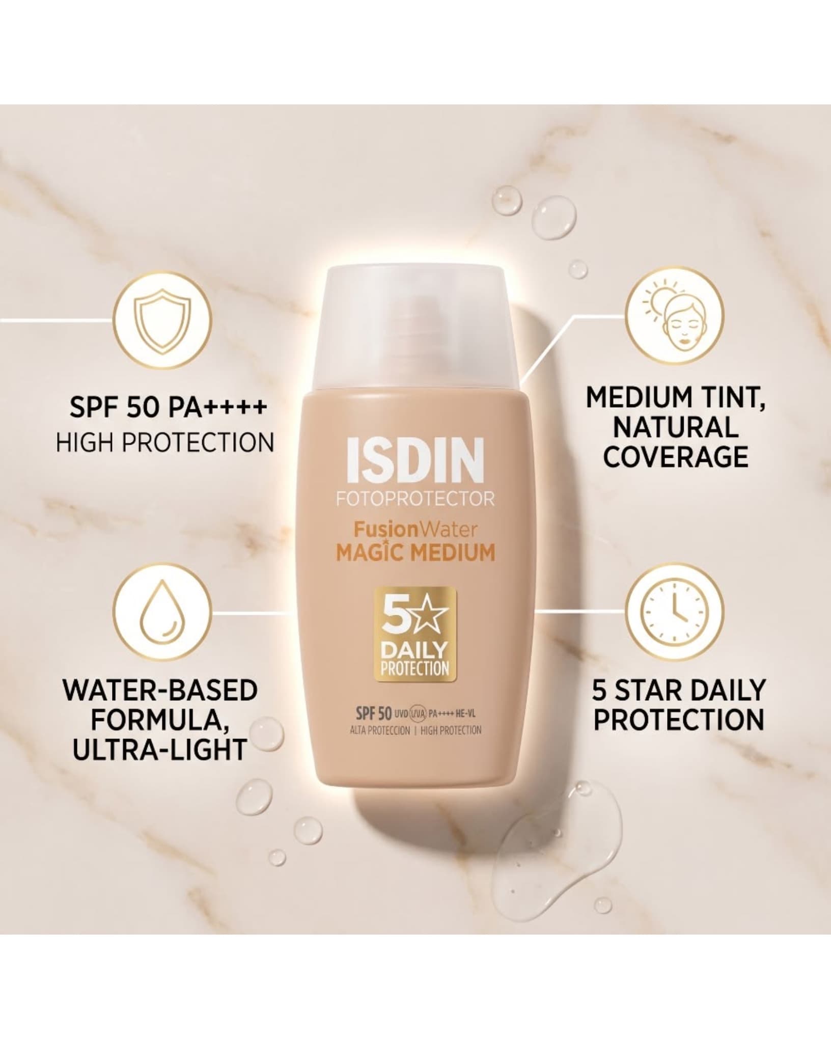 ضدآفتاب ایزدین مدل فیوژن واتر مجیک لایت (SPF50) 50 میل-ISDIN Fusion Water Magic Light SPF50 50ml — تصویر ۳