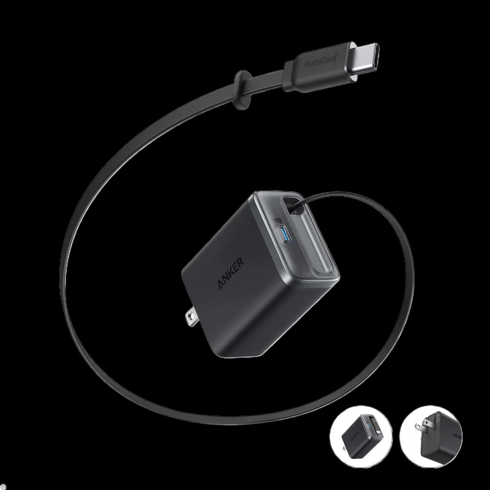 شارژر دیواری انکر ⁦Anker Nano⁩ مدل ⁦A2658G11⁩ با توان ۳۵ وات و کابل جمع‌شونده ⁦USB-C⁩