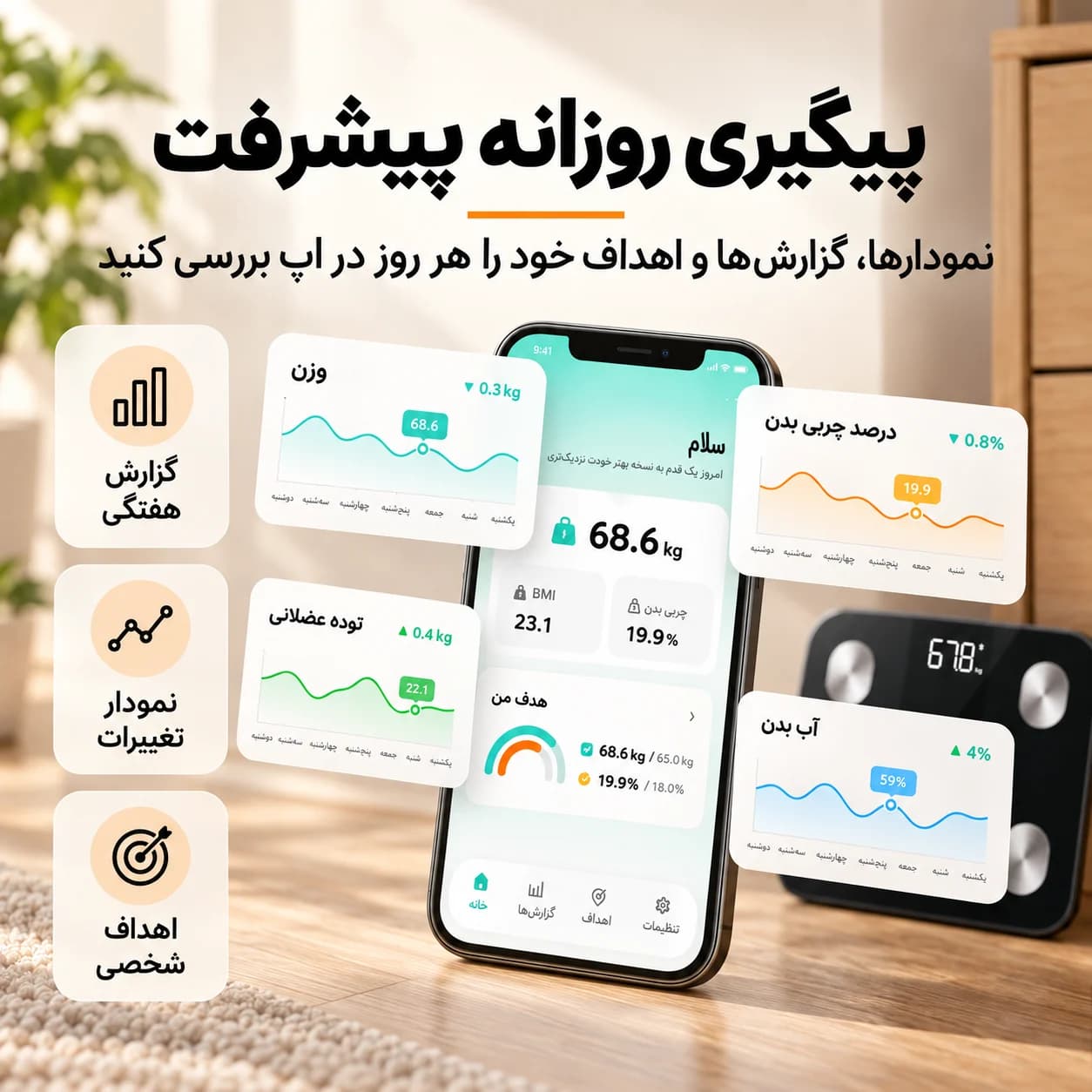 ترازوی هوشمند ⁦eufy Smart Scale A1⁩ مدل ⁦T9120⁩ با ۱۲ شاخص بدنی و اتصال ⁦Bluetooth⁩ — تصویر ۲