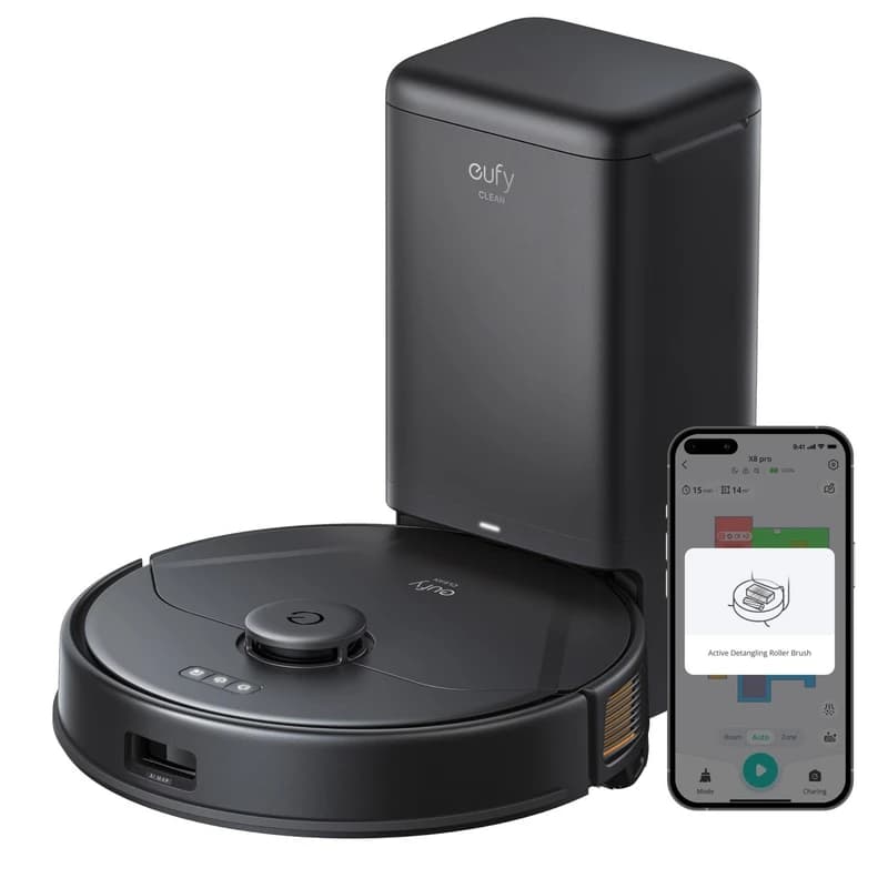 جارو رباتیک ⁦eufy X8 Pro⁩ مدل ⁦T2276⁩ با مکش دوگانه ۲×۴۰۰۰ پاسکال و ایستگاه تخلیه خودکار — تصویر ۴