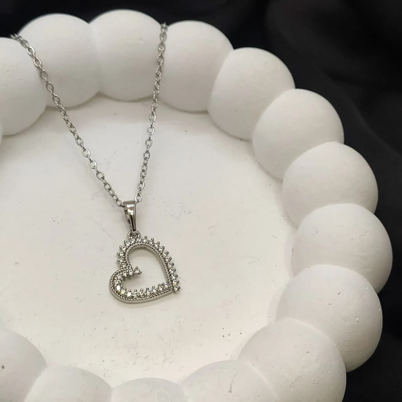 گردنبند ژوپینگ زنانه نگین دار نقره ای مدل قلب کد 10279
