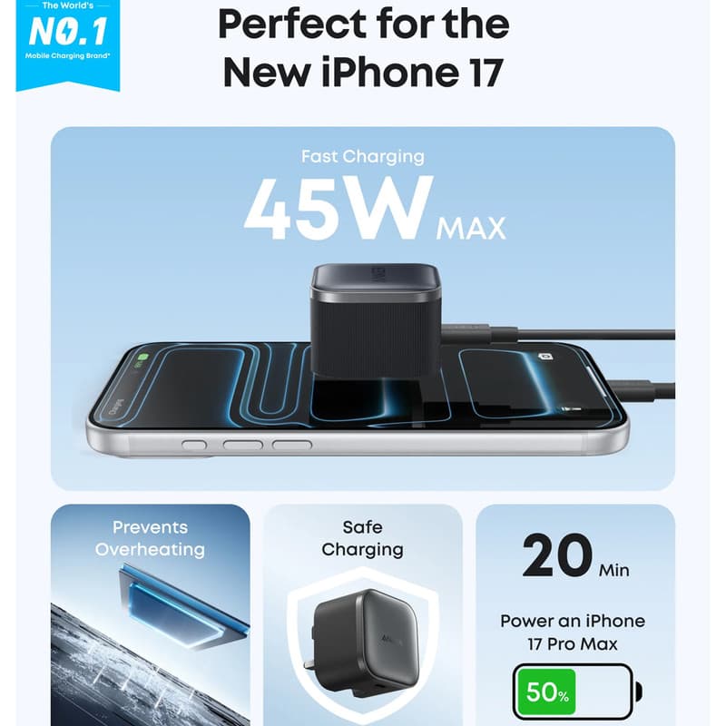 شارژر دیواری انکر ⁦Anker Nano⁩ مدل ⁦A2692⁩، توان ۴۵ وات و یک پورت ⁦USB-C⁩ — تصویر ۸