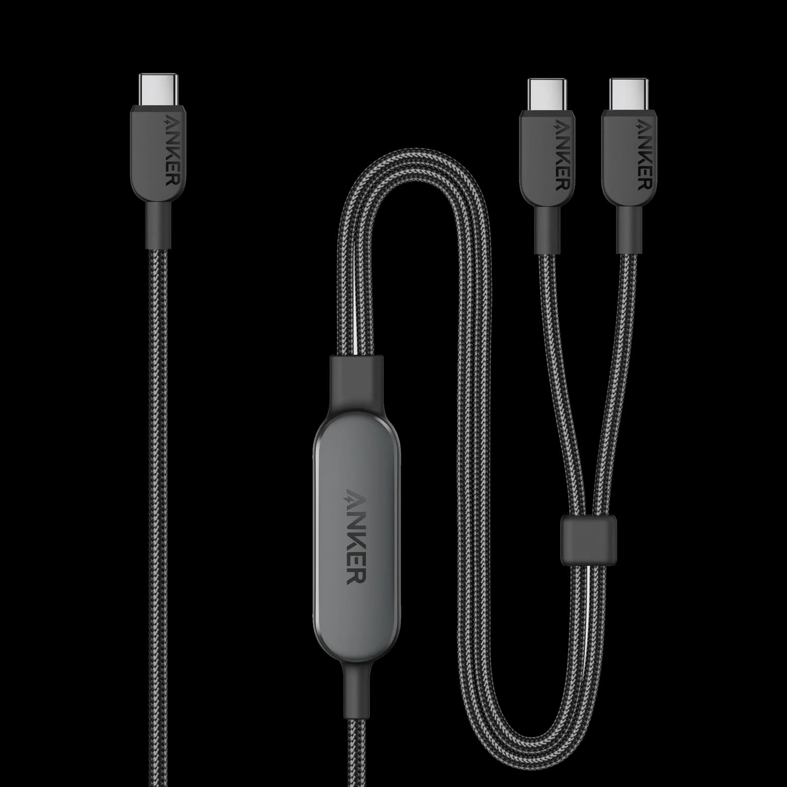 کابل ۲ در ۱ انکر ⁦Anker⁩ مدل ⁦A8895⁩، دو خروجی ⁦USB-C⁩ و توان حداکثر ۱۴۰ وات، طول ۱.۸ متر — تصویر ۲