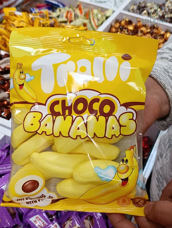 مارشمالو ترولی (Trolli) مدل چاکو بنانا (موزی با مغز شکلات) وزن ۱۵۰ گرم — تصویر ۲