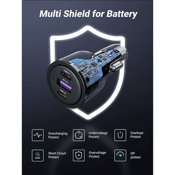 شارژر فندکی ۶۹ وات یوگرین با دو USB-C و یک USB-A مدل CD239 کد 20467 — تصویر ۷