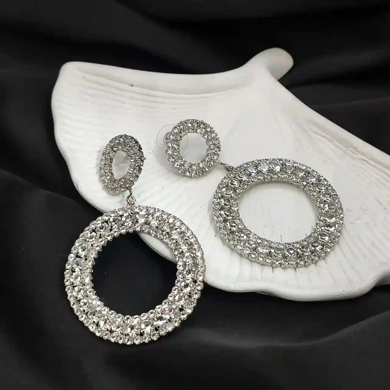گوشواره جواهری عروس مجلسی بزرگ مدل دایره ای کد 10242
