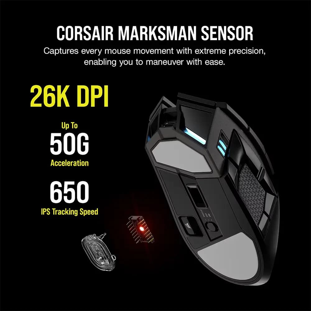 موس گیمینگ بی سیم کورسیر DARKSTAR WIRELESS RGB MMO Gaming Mouse — تصویر ۶