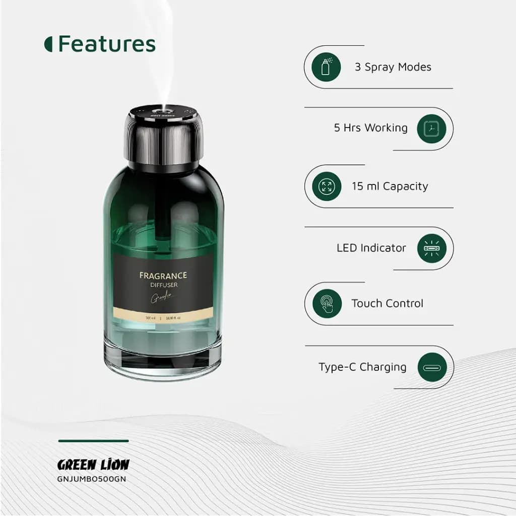 خوشبوکننده هوا گرین لاین ⁦Green Lion⁩ ⁦Jumbo⁩ کد ⁦GNJUMBO500GN⁩، مخزن استوانه‌ای ۵۰۰ میلی‌لیتری با رایحه Agarwood — تصویر ۳