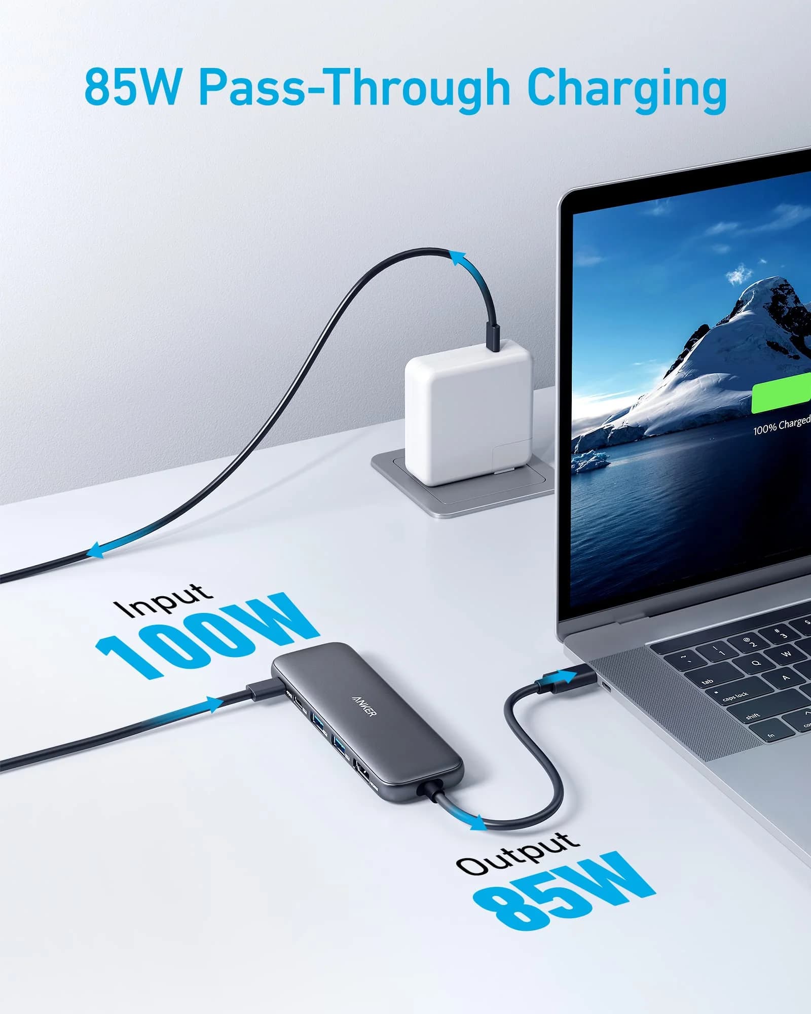 هاب ⁦USB-C⁩ مدل ⁦Anker 332⁩، پنج‌کاره با خروجی ⁦HDMI⁩ و انتقال داده ۵ گیگابیت‌برثانیه — تصویر ۶