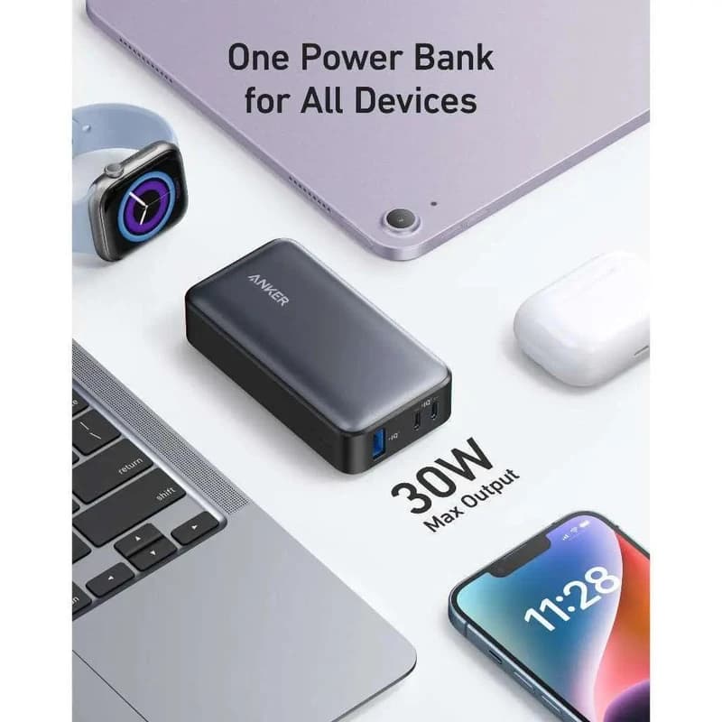 پاوربانک انکر ⁦Anker 533⁩ مدل ⁦A1256H11⁩، ظرفیت ۱۰۰۰۰ میلی‌آمپرساعت و توان ۳۰ وات — تصویر ۶