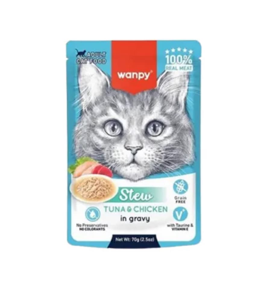پوچ گربه ونپی مدل خورشتی با طعم ماهی تن و مرغ – Wanpy Stew Pouch Tuna &amp; Shrimp in gravy