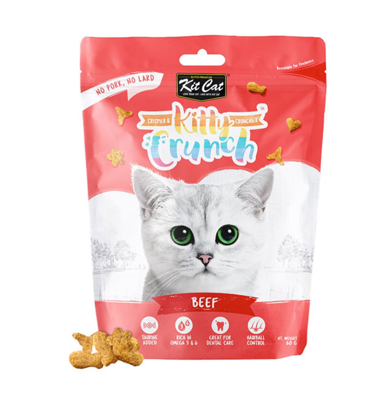 تشویقی اسنک گربه کیت کت با طعم گوشت گاو Kit Cat Kitty Crunch وزن ۶۰ گرم