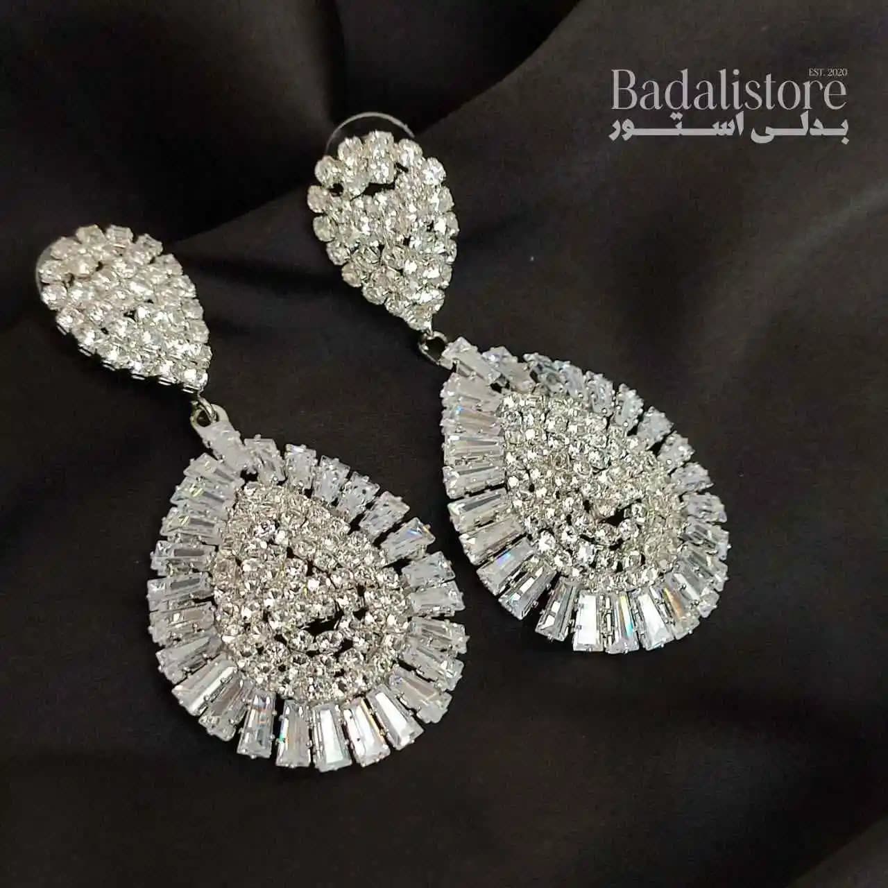 گوشواره جواهری عروس مجلسی بزرگ مدل اشک کد 10189