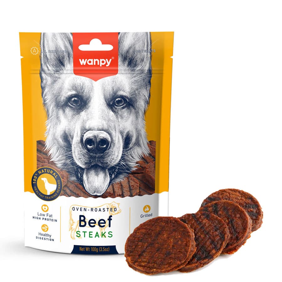 تشویقی سگ ونپی مدل استیک طعم گوشت وزن 100 گرم Wanpy Beef Steaks