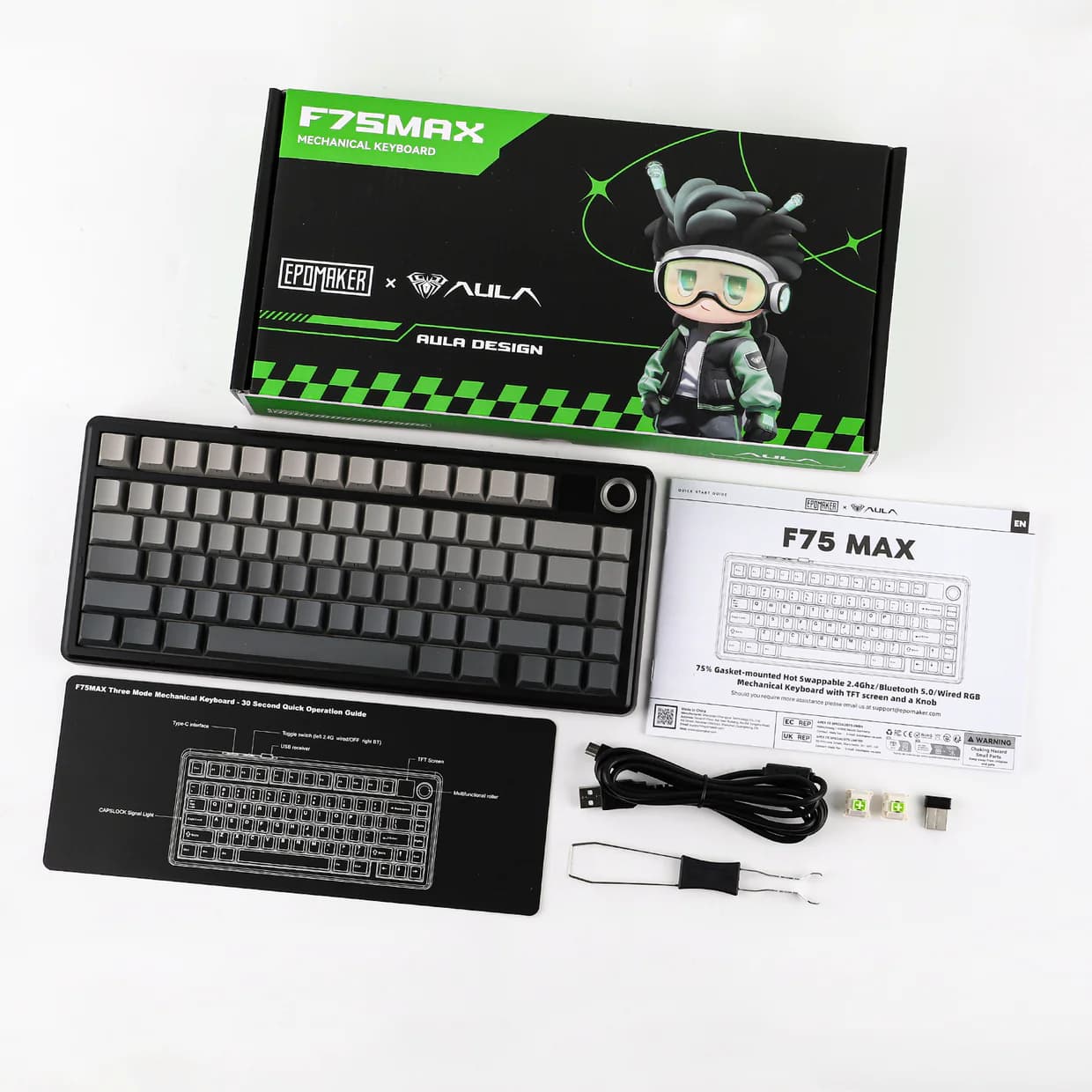کیبورد گیمینگ بی سیم اِپومیکر مدل EPOMAKER X AULA F75 Max Tri-Mod Wireless Gaming Mechanical Keyboard -Gradient Black — تصویر ۵