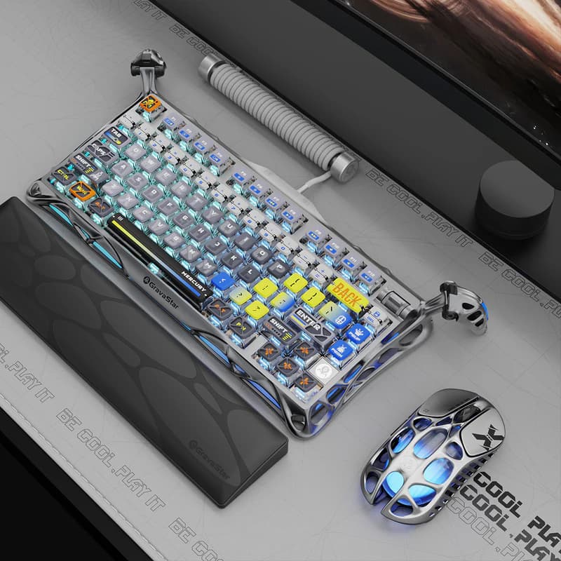 کیبورد بی سیم گیمینگ گراوااستار مدل Mercury K1 Pro Wireless Mechanical Gaming Keyboard-interstellar silver — تصویر ۵