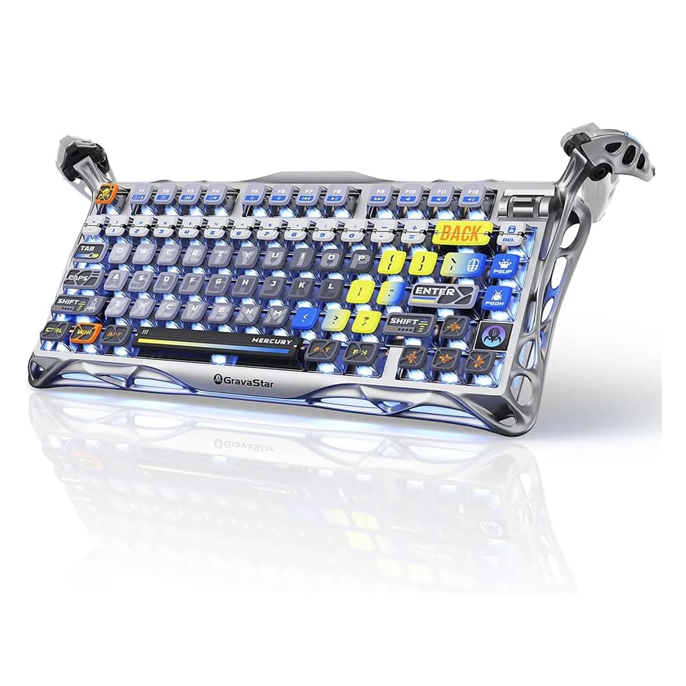 کیبورد بی سیم گیمینگ گراوااستار مدل Mercury K1 Pro Wireless Mechanical Gaming Keyboard-interstellar silver