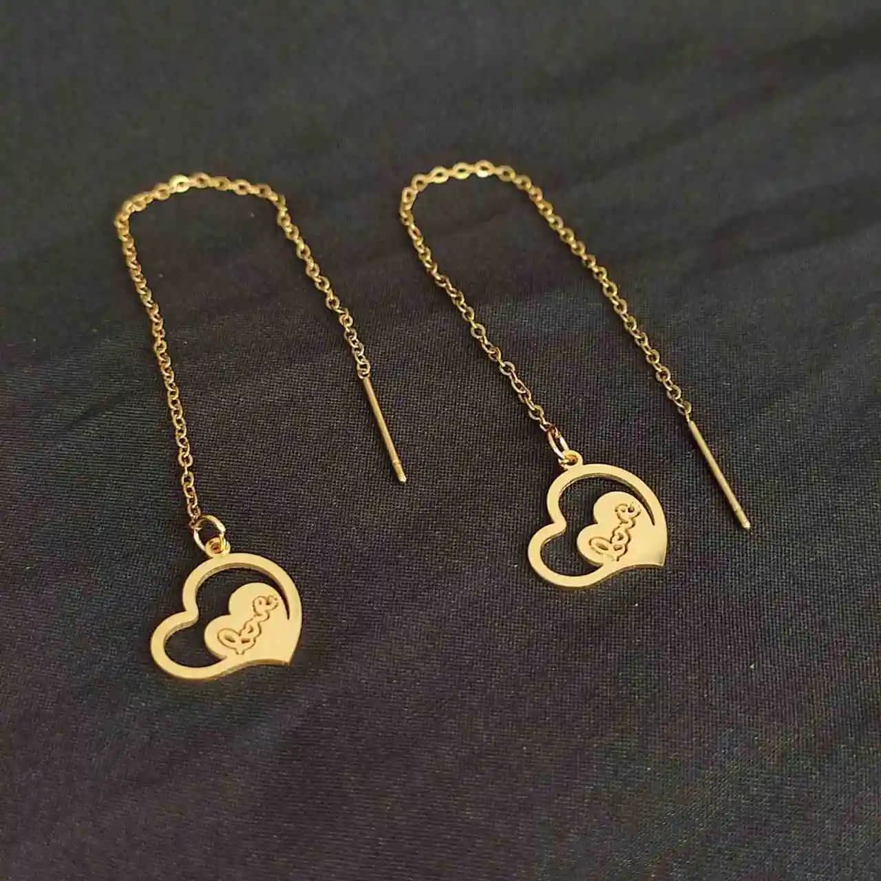 گوشواره بخیه ای مشابه طلا طرح قلب کد 10166