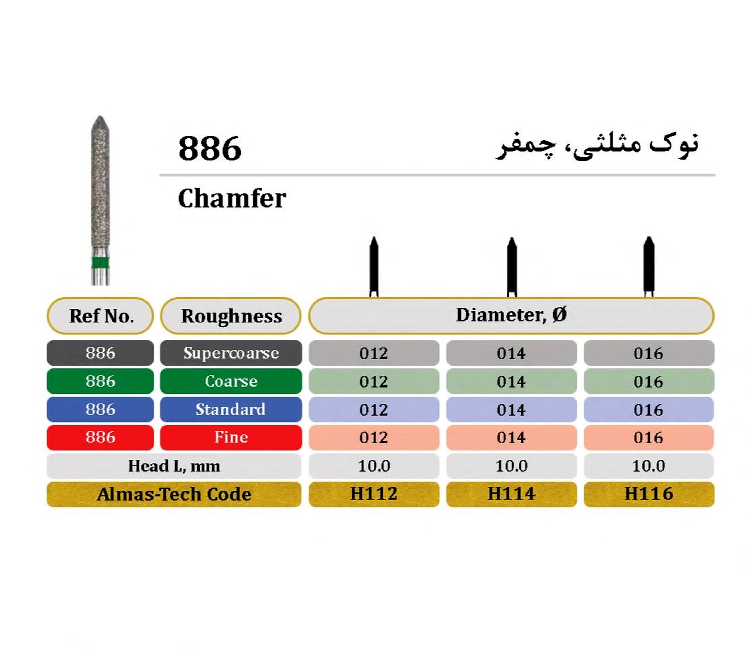 فرز الماسه مدل نوک مثلثی چمفر توربین 886_ Almas Tech