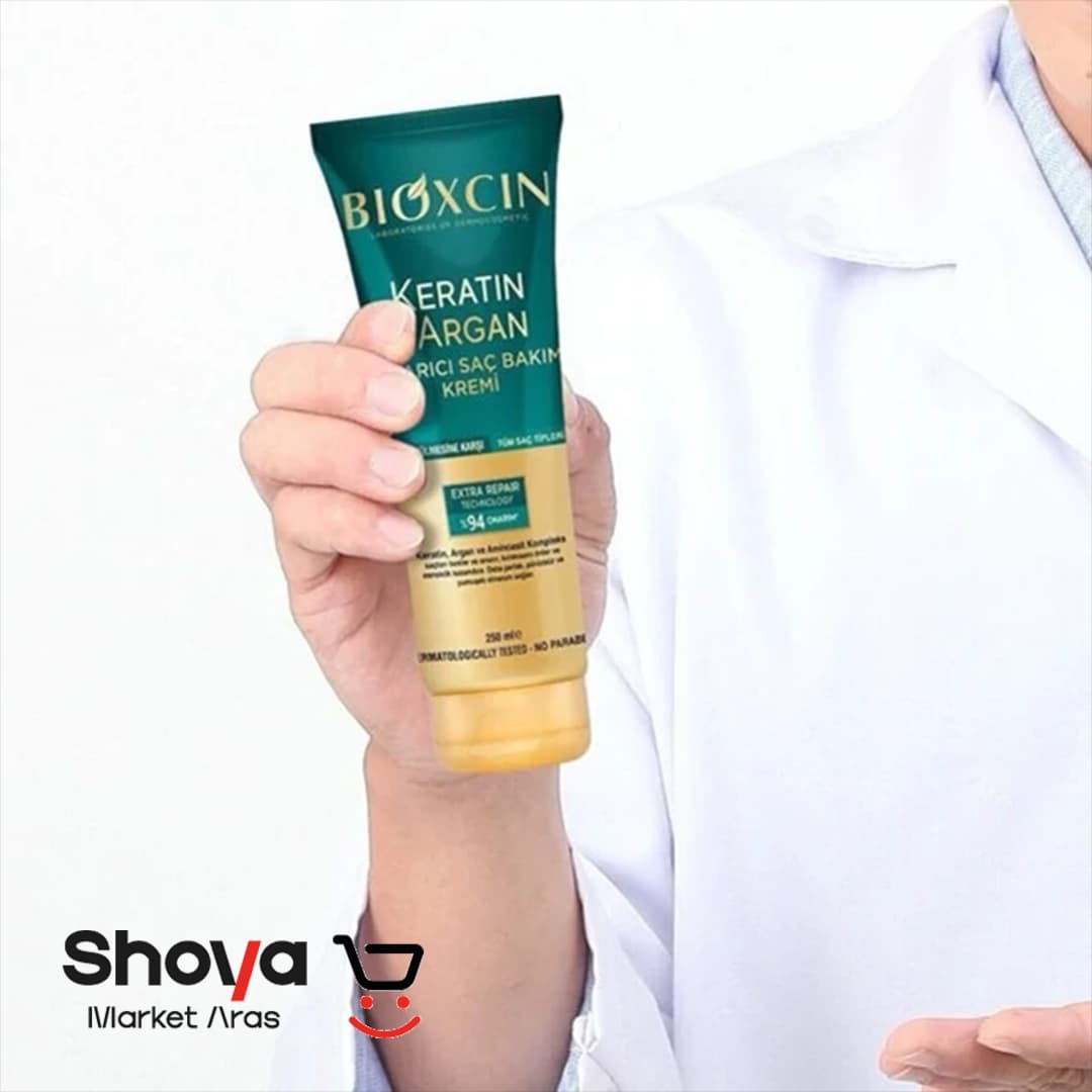 کرم مو ضد ریزش بیوکسین Bioxcin مدل Keratin & Argan حاوی روغن آرگان و کراتین حجم 250 میلی‌لیتر — تصویر ۴