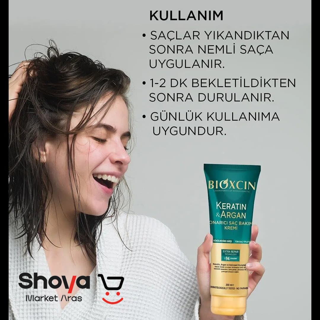 کرم مو ضد ریزش بیوکسین Bioxcin مدل Keratin & Argan حاوی روغن آرگان و کراتین حجم 250 میلی‌لیتر — تصویر ۳