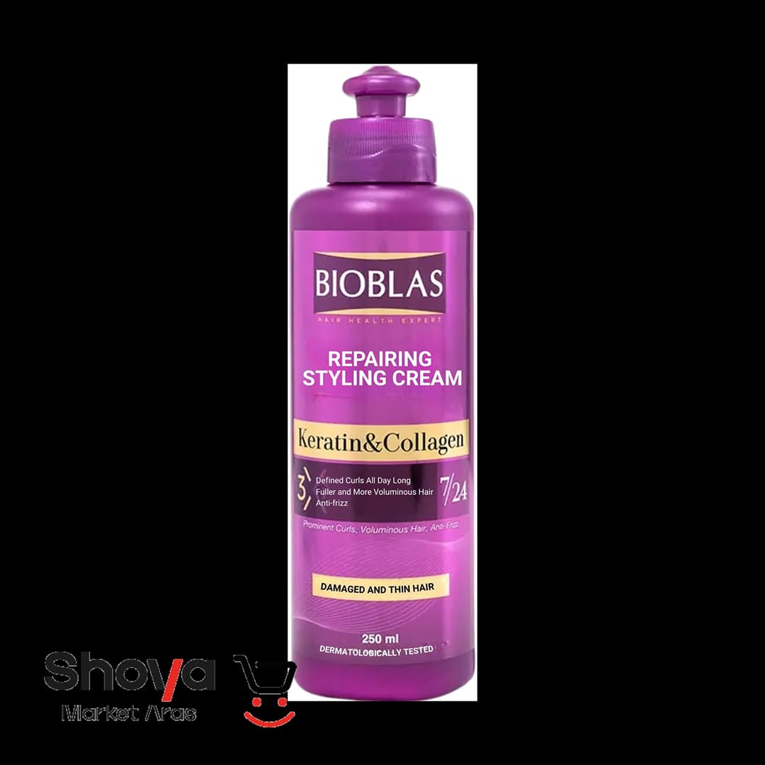 کرم مو حالت‌دهنده و حجم‌دهنده بیوبلاس Bioblas مدل کراتین و کلاژن مناسب موهای آسیب دیده و نازک حجم ۲۵۰ میلی‌لیتر