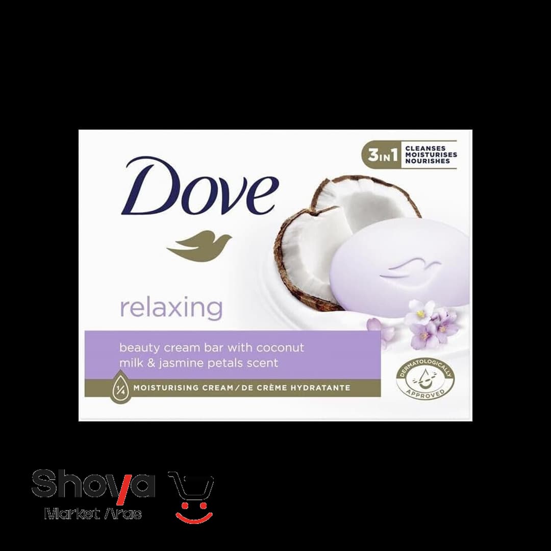 صابون کرمی داو Dove مدل Relaxing با رایحه شیر نارگیل و گل یاس وزن 90 گرم