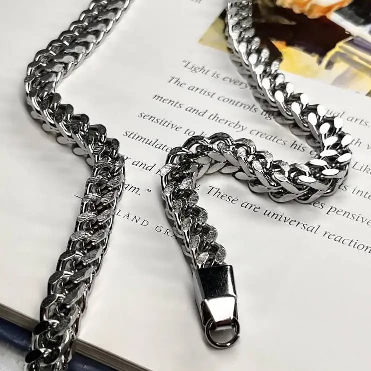 گردنبند و زنجیر استیل طرح بافت طنابی درشت 8 میل ضد حساسیت رنگ ثابت کد etk