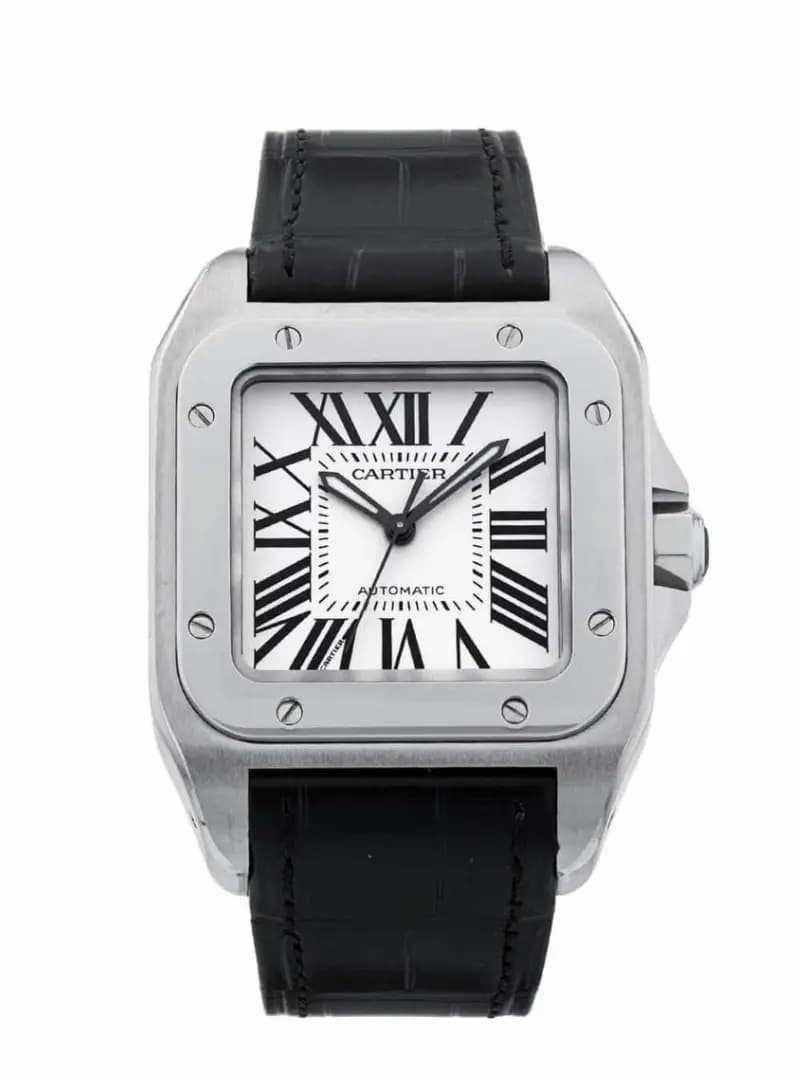 ساعت کارتیه سانتوس CARTIER بند مشکی صفحه سفید