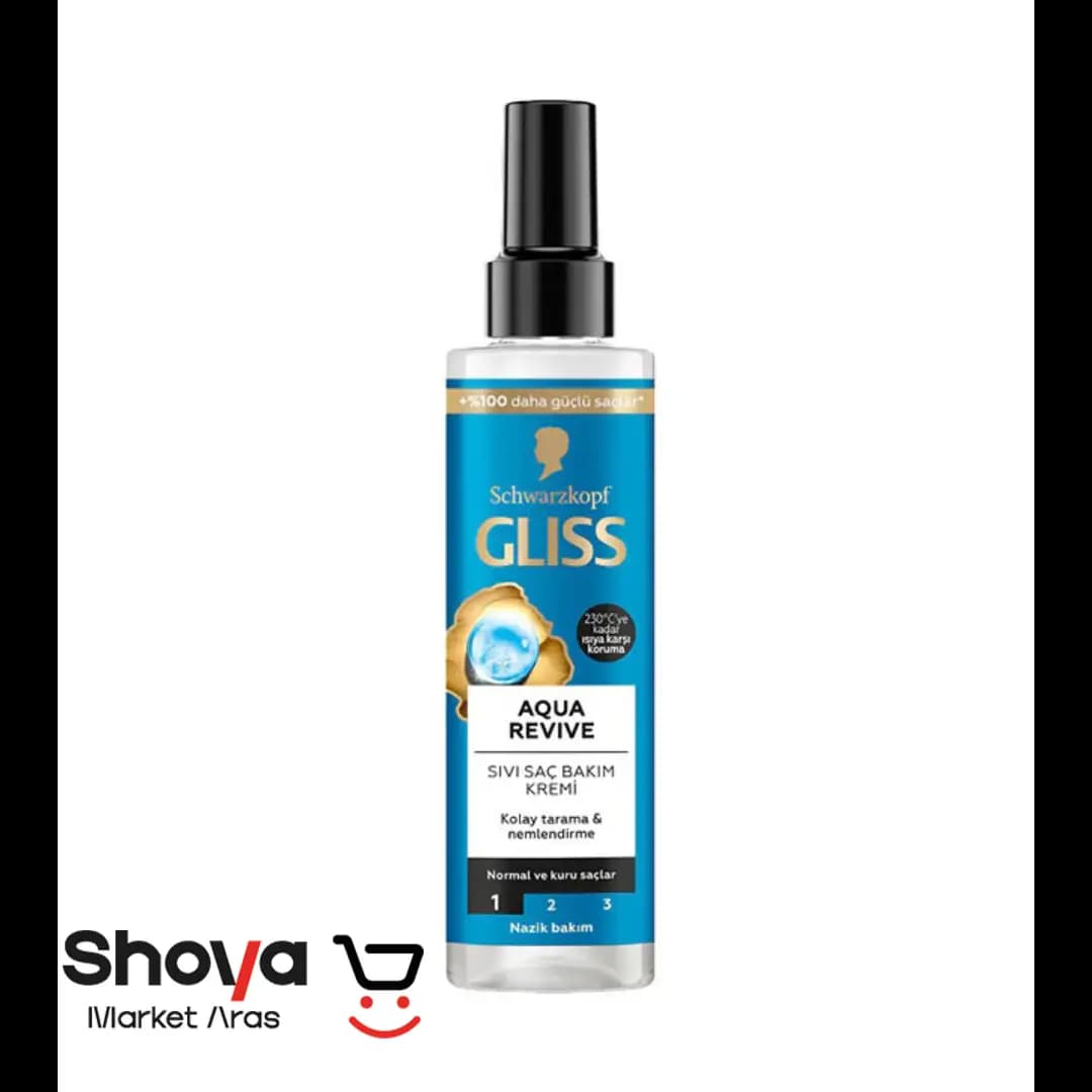 اسپری مو دوفاز گلیس Gliss مدل Aqua Revive آبرسان مناسب موهای نرمال و خشک حجم 200 میلی‌لیتر