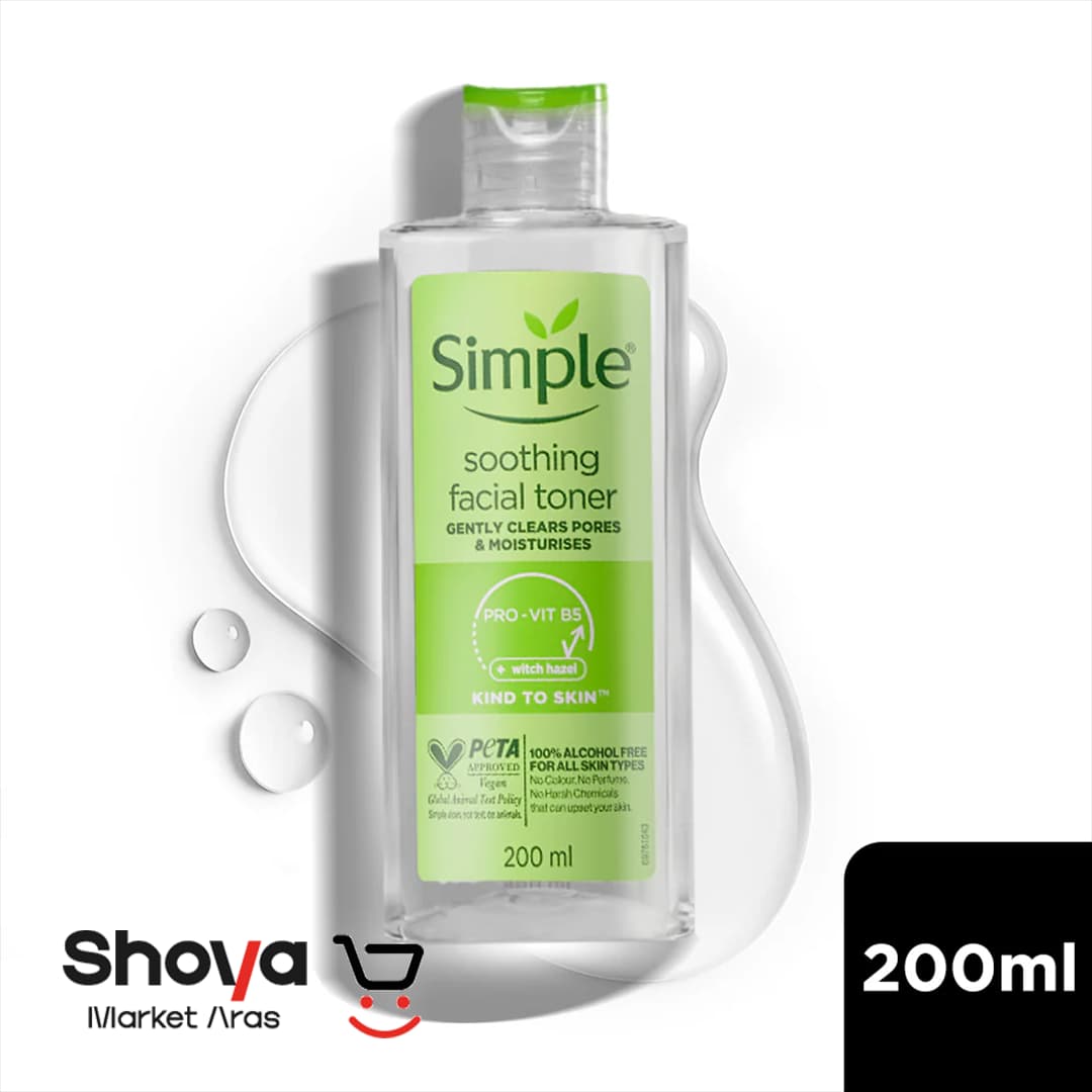تونر صورت سیمپل Simple مدل Soothing Facial مناسب انواع پوست حجم 200 میلیلیتر — تصویر ۲