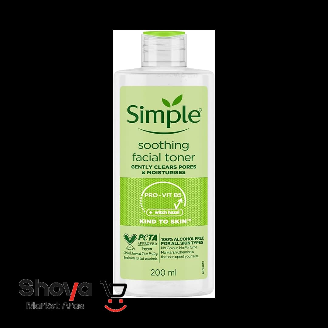 تونر صورت سیمپل Simple مدل Soothing Facial مناسب انواع پوست حجم 200 میلی‌لیتر