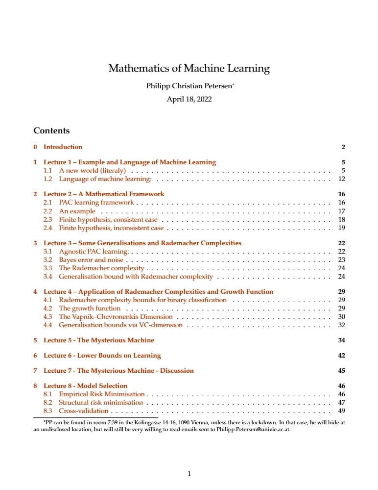 کتاب Mathematics of Machine Learning (ریاضیات یادگیری ماشین) نسخه انگلیسی PDF | فیلیپ کریستین پترسن