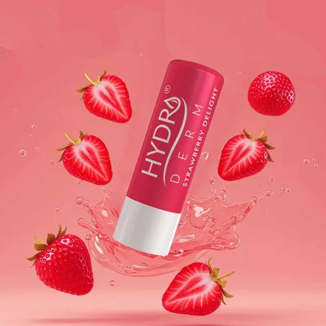 بالم لب هیدرودرم مدل مرطوب کننده و محافظت کننده از خشکی لب با عصاره توت فرنگی Hydroderm Strawberry Delight Lip Balm کد 184 — تصویر ۳
