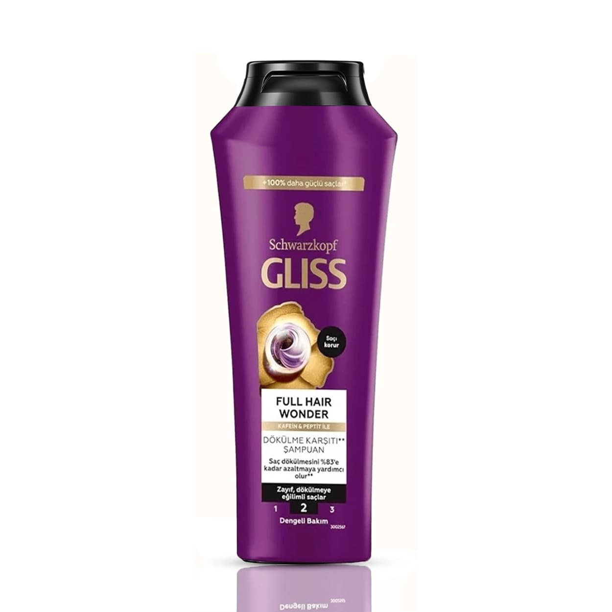 شامپو مو گلیس بنفش تقویت کننده مو ضد ریزش با کافئین و پپتیاید Gliss Schwarzkopf Full Hair Wonder shampoo 400 ml کد 173