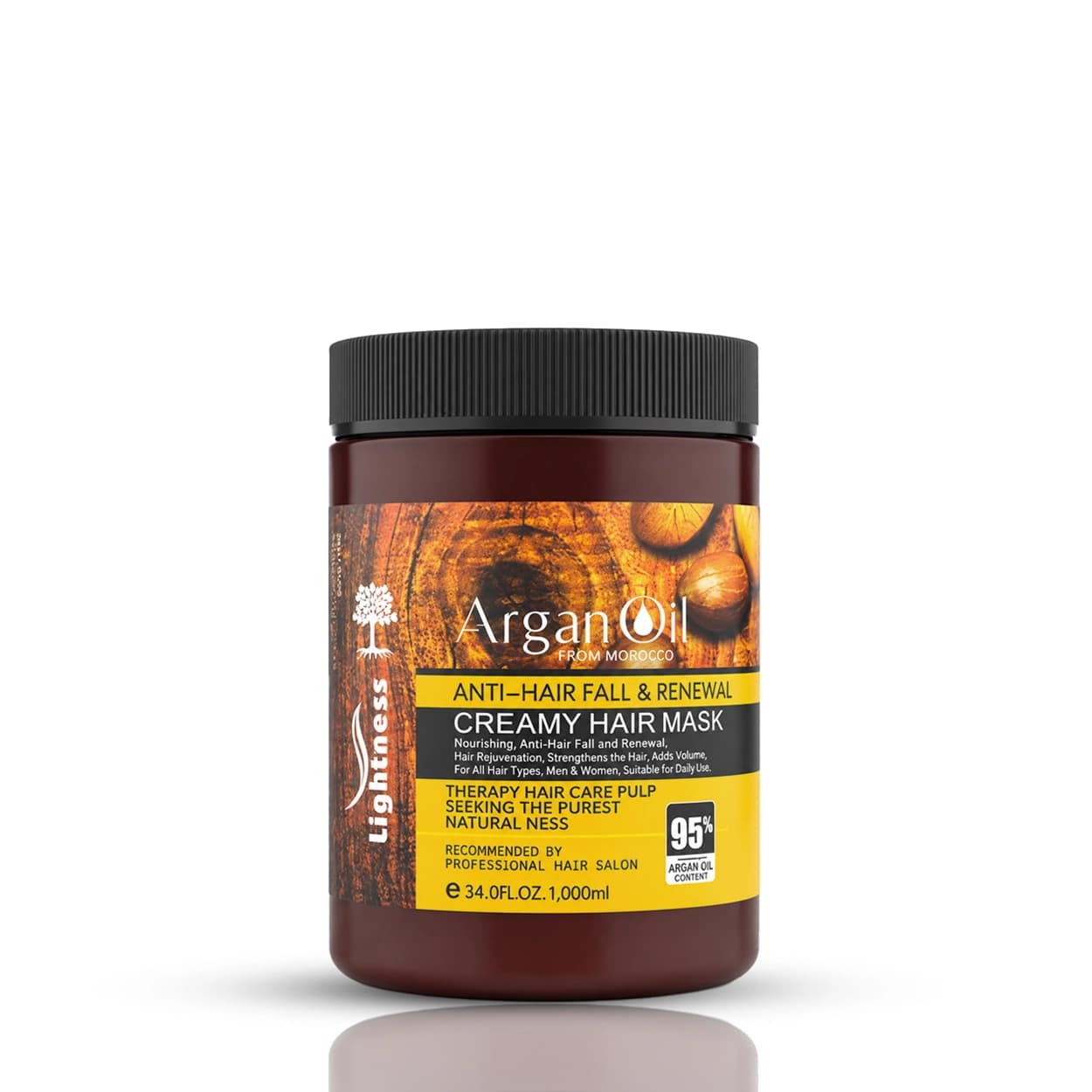 ماسک مو آرگان لایتنس 95% lightness argan oil حجم 1000 میل مدل Anti Hair Fall & Renewal تقویت کننده و بازسازی انواع مو کد 160