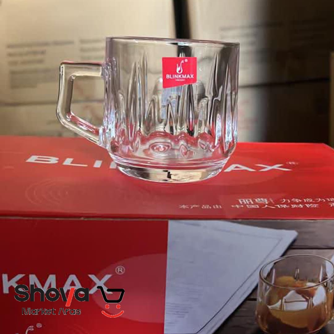 ست فنجان دستهدار بلینک مکس Blinkmax طرح خطی شفاف ۶ عددی — تصویر ۳